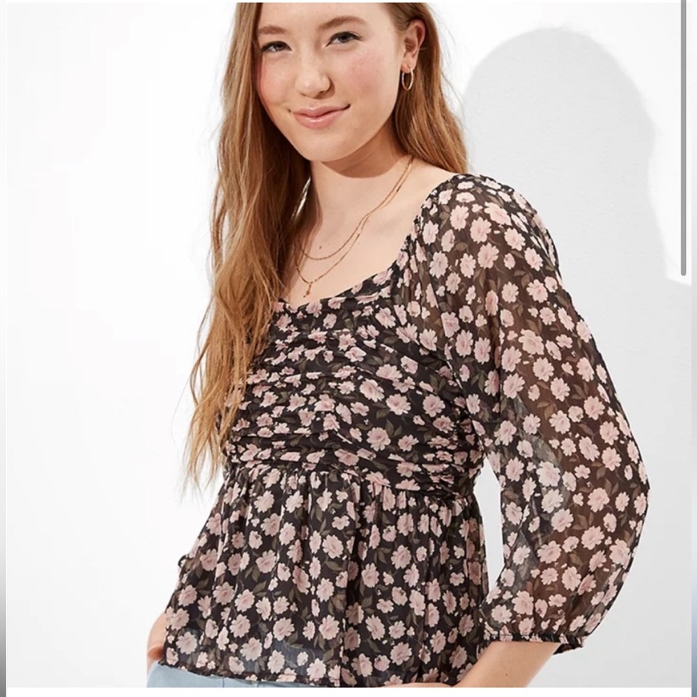 American Eagle Floral Babydoll Top